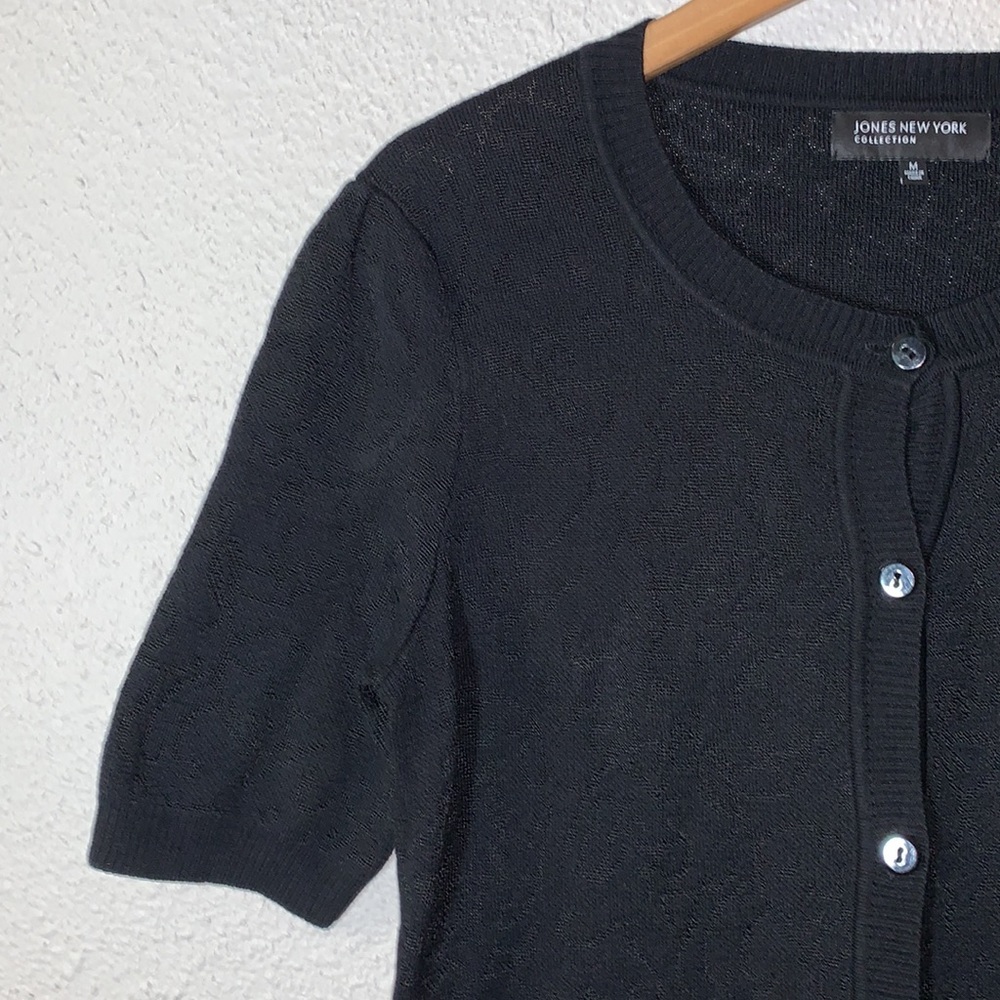 Vintage Jones N.Y. black shirt sleeve cardigan textured knit design cottagecore - Picture 4 of 14